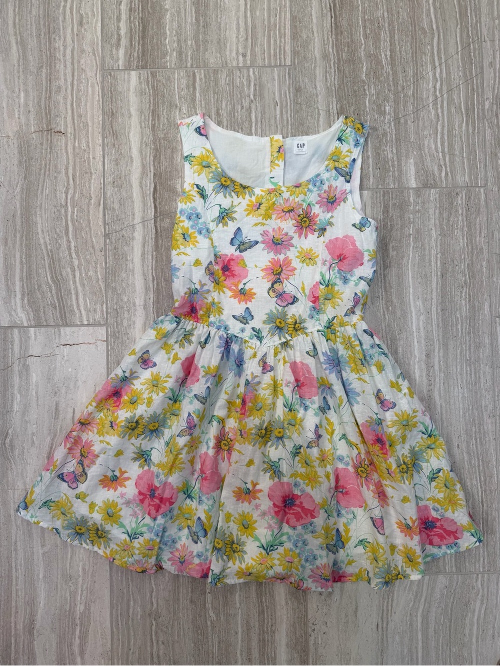 GAP White Floral Dress with Pink, Yellow & Blue Accents